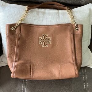 Tory Burch Brown Gold Shoulder Bag with Chain Strap